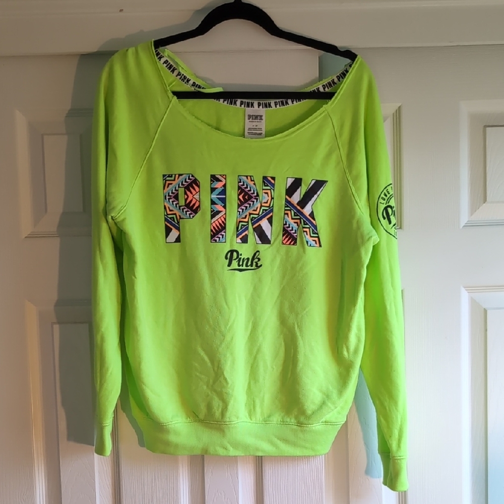 PINK Victoria's Secret Green Off-the-Shoulder Sweater